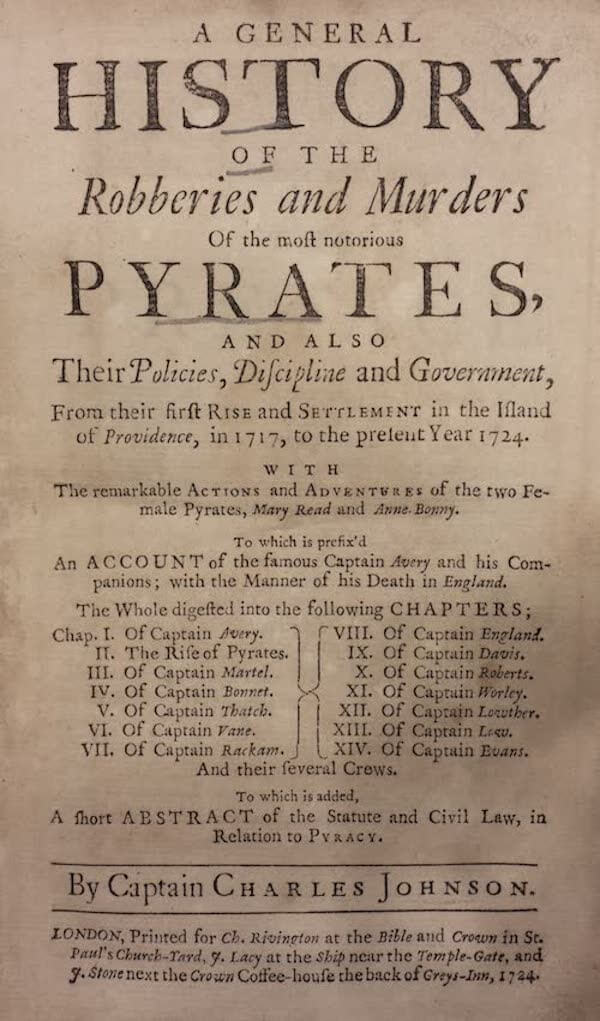 A General History of the Pyrates 1st Edition (1724)
