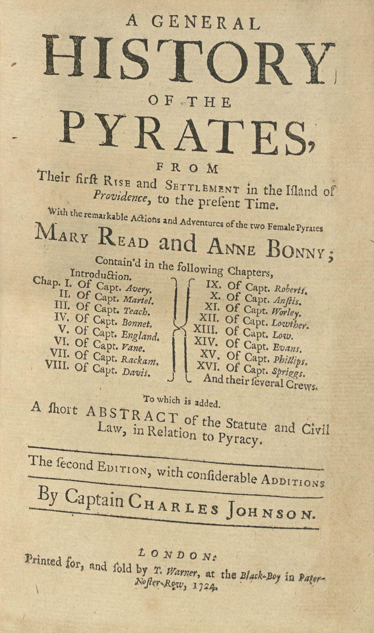 A General History of Pyrates - 2nd Edition Volume I (1724)